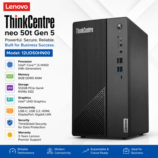Lenovo ThinkCentre Neo 50t Gen 5 12UDS0HN00 | Intel Core i3-14100 Desktop PC